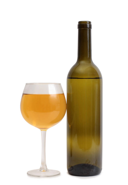 Glass and bottle wine on white background - Fotoğraf, Görsel