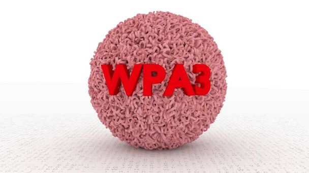 Pallo lähettävät binäärilukuja ja teksti WPA3 punaisella
 - Valokuva, kuva