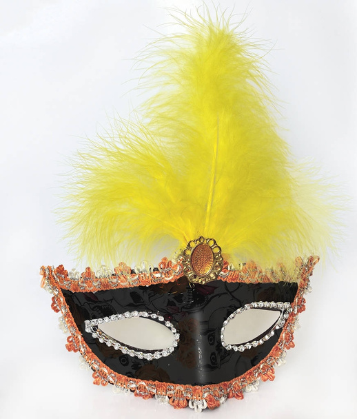 白で隔離の羽を持つエレガントなレディース仮面舞踏会マスク - 写真・画像
