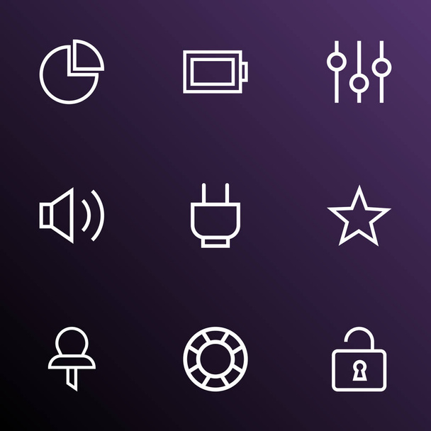 Interface icons line style set with stabilizer, battery, favorite and other favorite elements. Isolated vector illustration interface icons. - Vector, Image