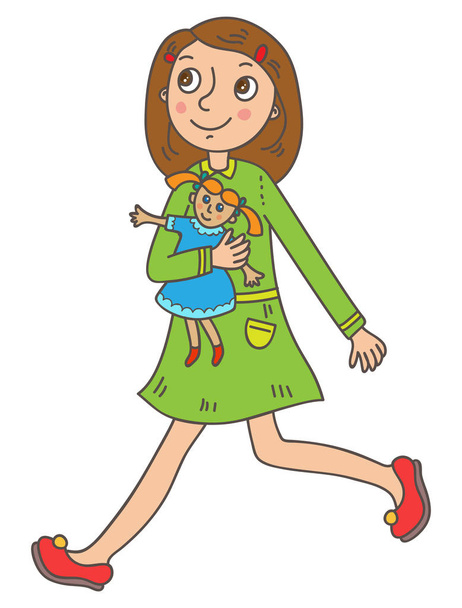 Girl with a doll - Vector, Image