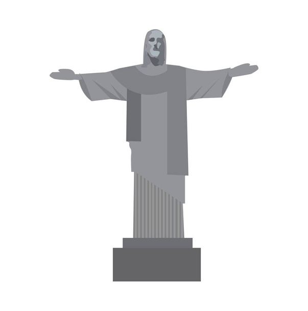 Kristus vykupitel ikony plochý styl. Památník Rio de Janeira, památka Brazílie. Izolované na bílém pozadí. Vektorová ilustrace. - Vektor, obrázek