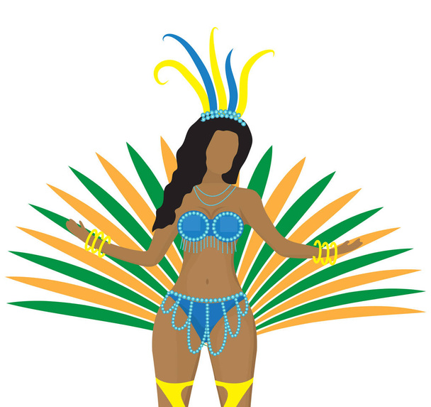 Κορίτσια με στολές καρναβαλιού. Βραζιλιάνοι χορευτές σάμπα. Γυναίκες του Ρίο ντε Τζανέιρο χορεύουν. Απομονωμένο σε λευκό φόντο. Εικονογράφηση διανύσματος. - Διάνυσμα, εικόνα