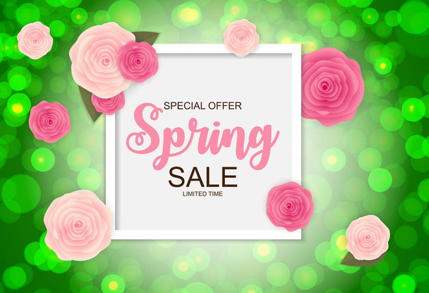 Spring Sale Cute Background with Flowers. Vector Illustration - Vetor, Imagem