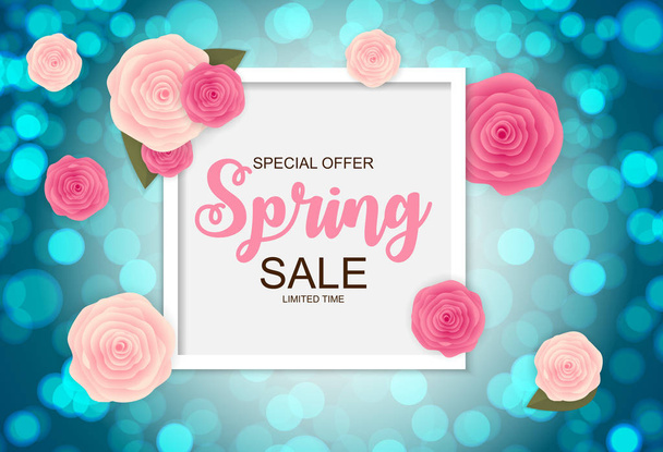 Spring Sale Cute Background with Flowers. Vector Illustration - Wektor, obraz