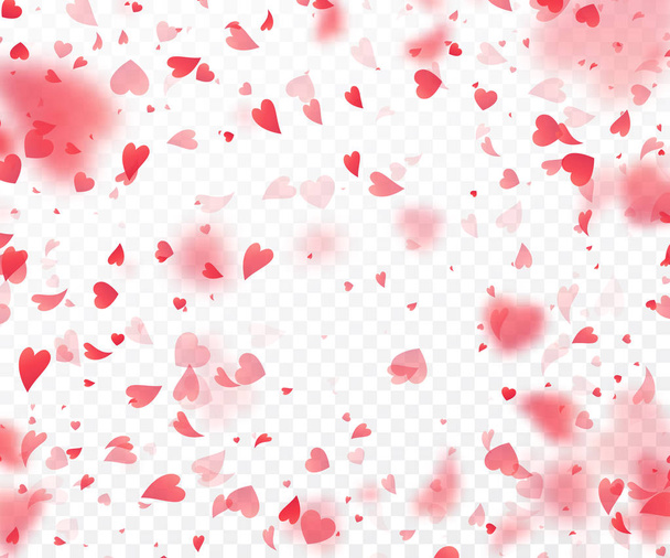 Heart confetti falling on transparent background. Valentines day card template. Vector illustration - Vector, Image