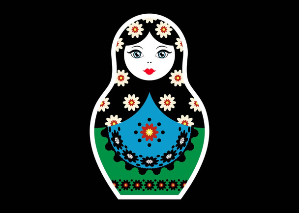 Ruské vnoření panenku matrioshka, nálepka ikonu symbolu Ruska, vektorové izolované nebo černém pozadí - Vektor, obrázek