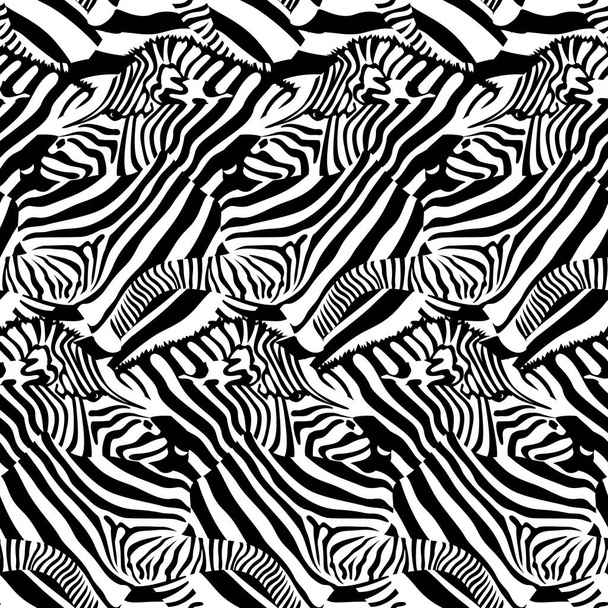 Zebra seamless pattern.  Wild animal texture design. Striped black and white. Vector illustration. - Vector, afbeelding