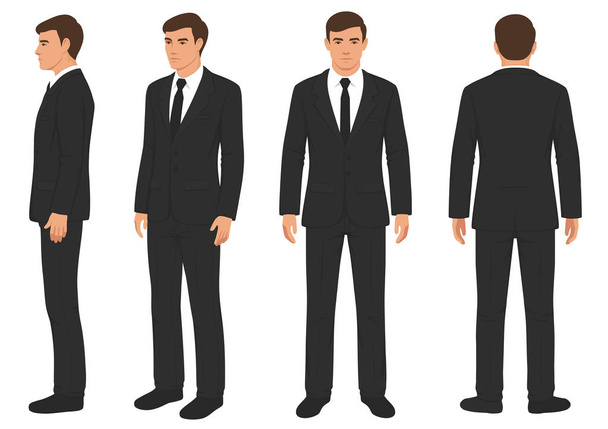  Módní člověk izolovaný, přední, zadní a boční pohled, vektorové ilustrace, podnikatel v obleku  - Vektor, obrázek
