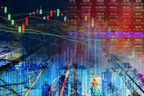 Geschäft Candle-Stick-Diagramm des Aktienmarktes Investment Trading auf Cityscape Hintergrund - Foto, Bild