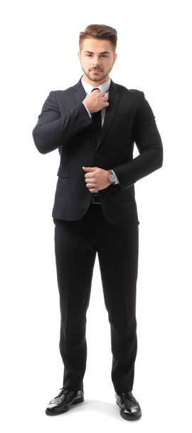 Handsome man in formal suit on white background - Фото, изображение
