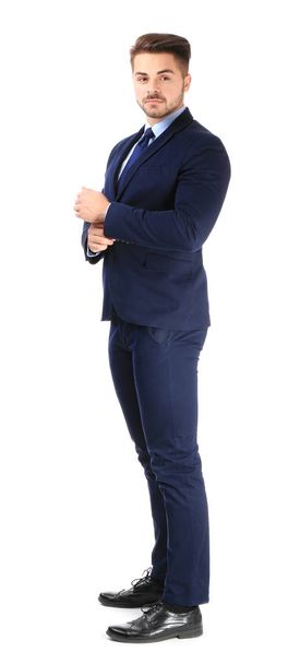 Handsome man in formal suit on white background - Photo, Image