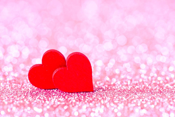 Red hearts on wooden background - Foto, Imagem