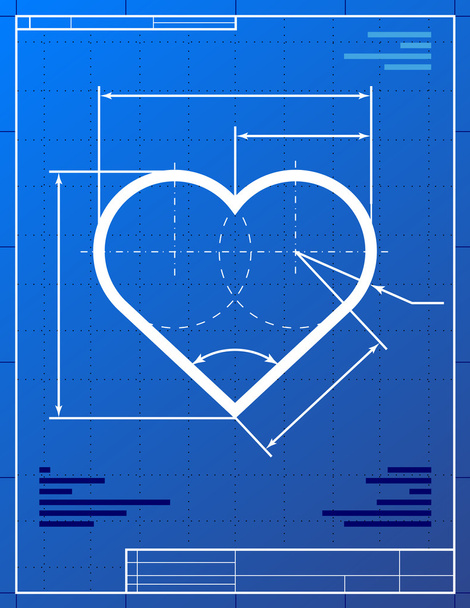 Illustration of heart like blueprint drawing - Vector, Image