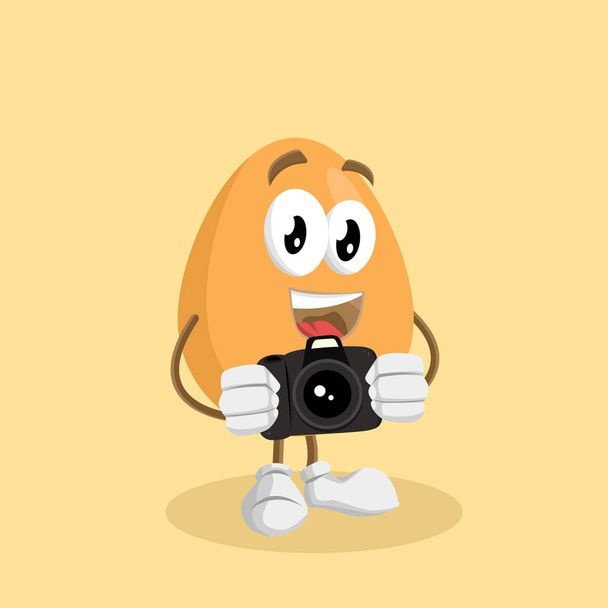 Huevo mascota y fondo con la cámara posan con estilo de diseño plano para su marca mascota
. - Vector, imagen