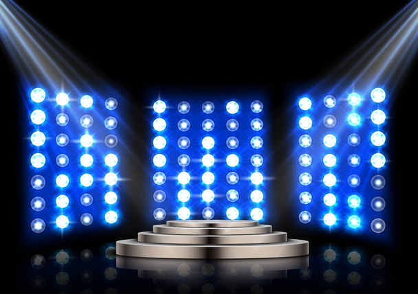 Vector illustration of Stage podium with spotlights on dark background - Vector, Image