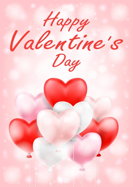 happy valentine's day with pink red white balloons - Vector, imagen