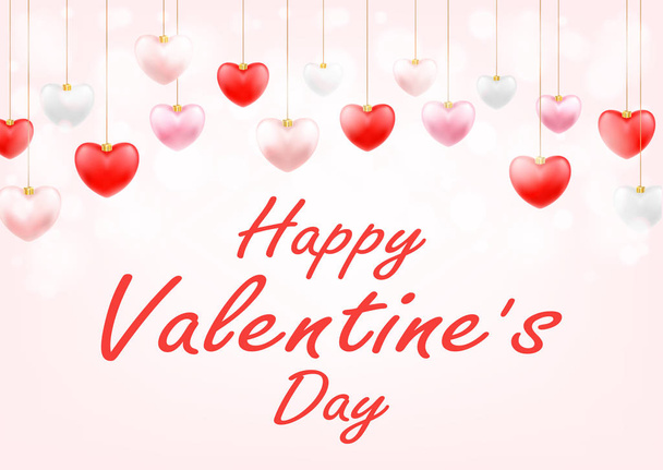 happy valentine's day with hanging love heart - Vector, imagen