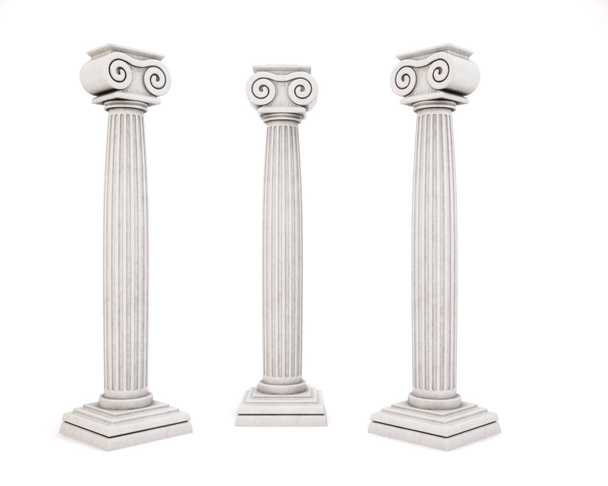 Three historic architectural column isolated on white background - Photo, Image