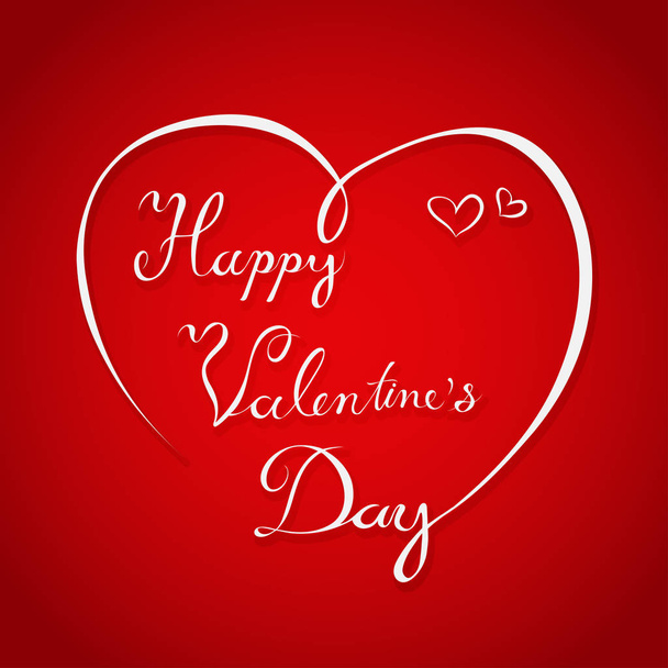 Texto caligráfico blanco manuscrito Feliz día de San Valentín letras con corazón sobre fondo rojo, ilustración vectorial
. - Vector, imagen