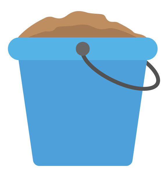 Blue sand bucket for gardening concept, flat icon - Vector, Image