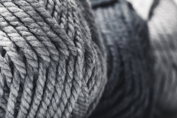 close up view of grey yarn balls - Foto, Imagem