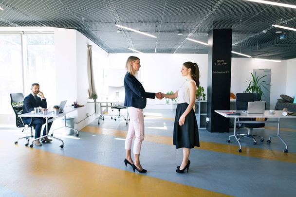 Business people in the office. Two women shaking hands. - Φωτογραφία, εικόνα