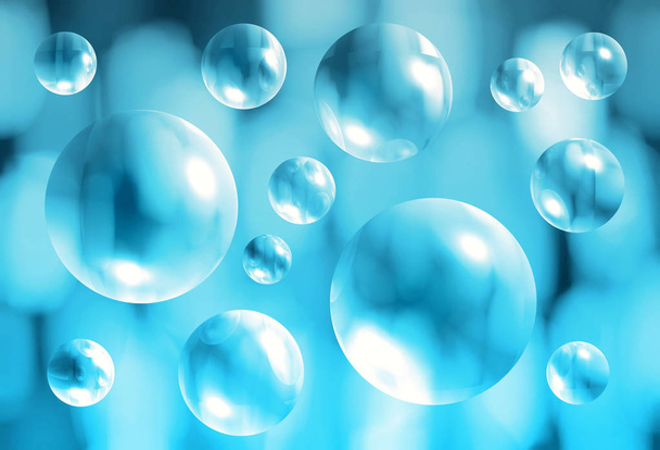 Fond bleu abstrait avec bulles 3d transparentes
 - Photo, image