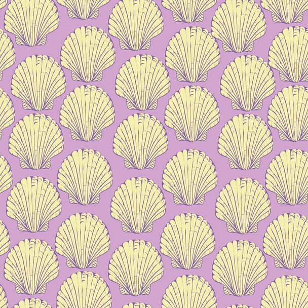 Vector seamless pattern with hand drawn scallop shells. Beautifu - Vetor, Imagem