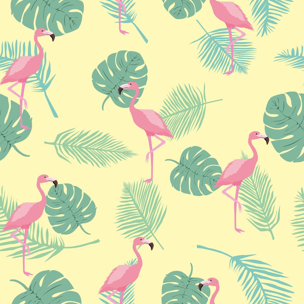 Flamingo seamless pattern on mint green background. Pink flaming - Vetor, Imagem