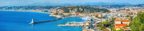 Panoramic view of coastline and Nice city. French riviera, France - Фото, изображение
