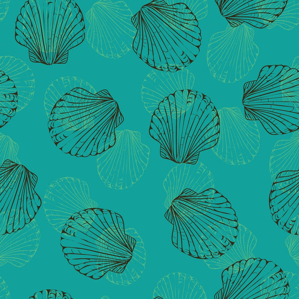 Vector seamless pattern with hand drawn scallop shells. Beautifu - Vecteur, image