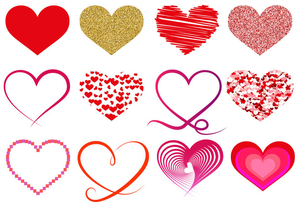 különböző szív alakú szimbólumok gyűjteménye - Vektor, kép