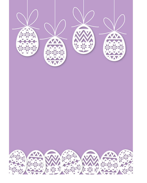 Easter - eggs hangs on the thread - purple background - Vector, Image