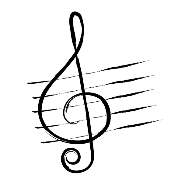 treble clef, hand drawn in grunge style or vintage. Music symbol. - Vector, Image