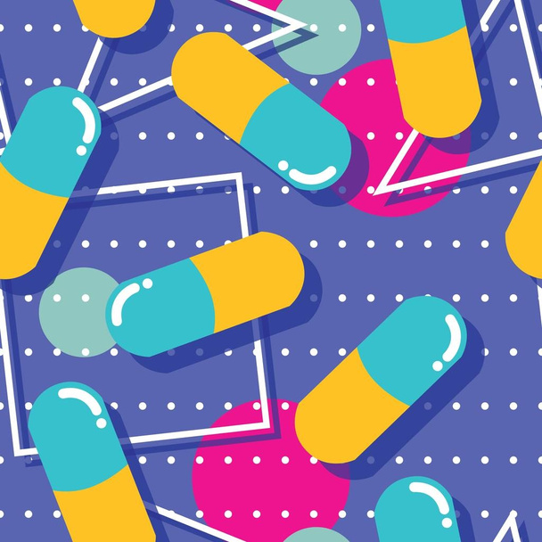 Pills and capsules seamless pattern, pop modern design, bold colors and geometry - Vector, Image