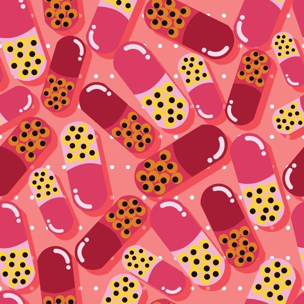 Pills and capsules seamless pattern, pop modern design, bold colors and geometry - Вектор,изображение