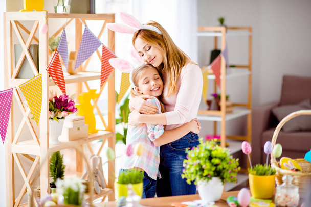 Charming, cute mother and daughter spending Easter together, enj - Photo, Image