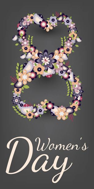 Vector flat number 8 with flowers. International Women s Day. - Vecteur, image