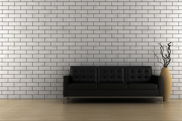 zwarte sofa en vaas met droog hout - Foto, afbeelding