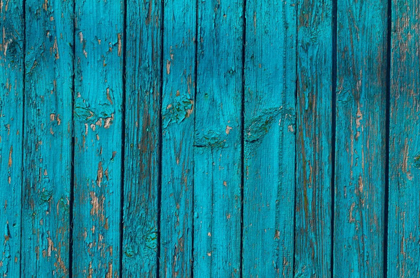 Säröillä sään vihreä ja sininen maalattu puulauta rakenne
 - Valokuva, kuva