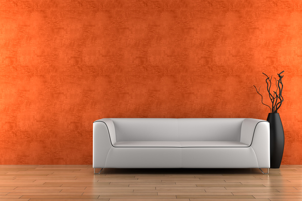 Білий диван і ваза з сухою деревиною
 - Фото, зображення
