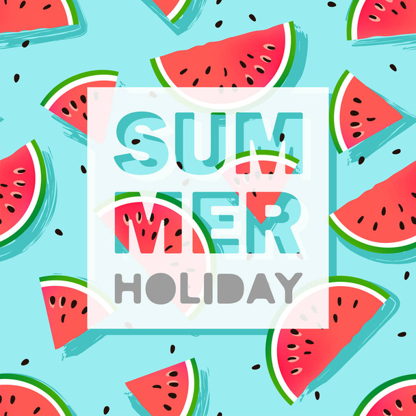 Summer holiday concept. Seamless watermelons pattern with text. Vector template for poster, banner, card, flyer etc. - Vector, Image