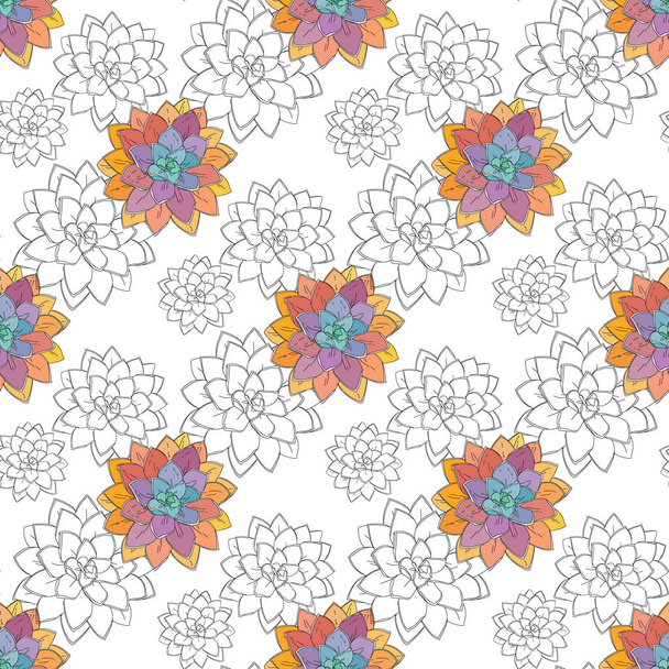 Succulent doodle vector seamless pattern - Διάνυσμα, εικόνα