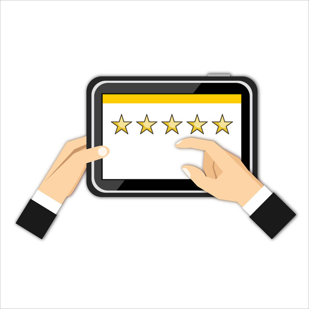 business man holding tablet and give the stars rating - Vector, Image