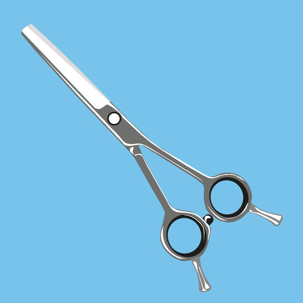 Barber scissors vector icon on blue background - Vector, Image
