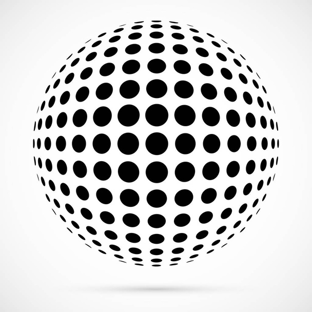 White 3D vector halftone sphere.Dotted spherical background.Logo template with shadow.Dots isolated on the white background. - Вектор, зображення