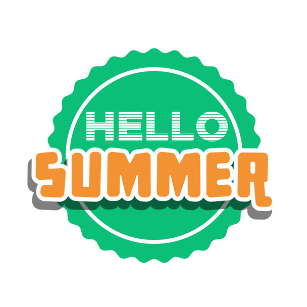 Hello Summer on color circle. Isolated Typographic Design Label. Season Holidays lettering for logo,Templates, invitation, greeting card, prints and posters. Enjoy The Beach party - Διάνυσμα, εικόνα