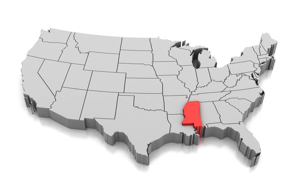 Mapa státu Mississippi, Usa - Fotografie, Obrázek