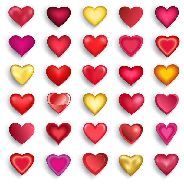 Set of 3d hearts for Valentines Day, wedding, birthday - Vektör, Görsel